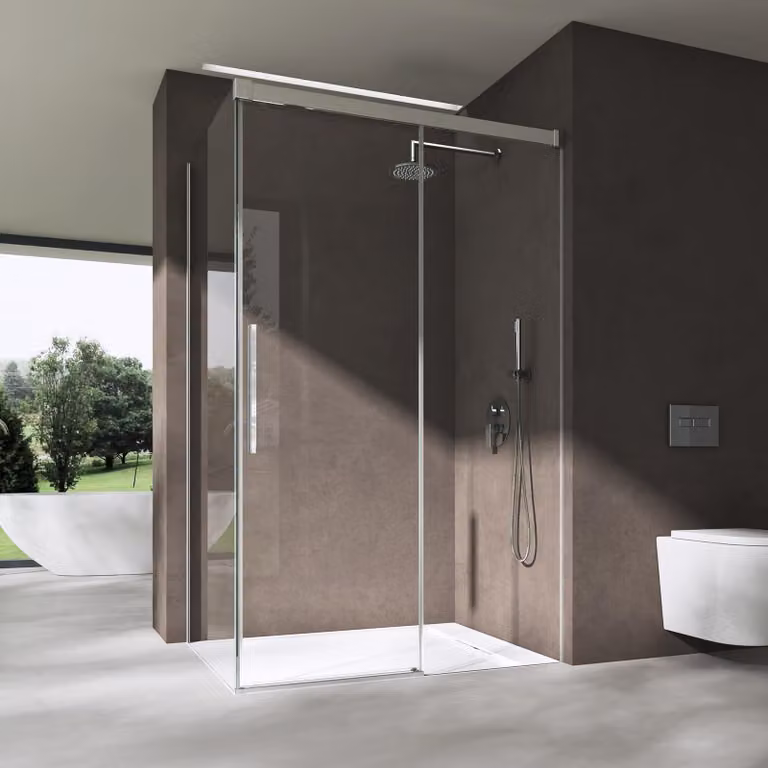 doporro Box Doccia 90x100x195cm, Cabina Doccia Angolare con Porta Scorrevole Soft-close Vetro di Sicurezza ESG Vetro Trasparente Incluso Rivestimento Ravenna12K-Plus
