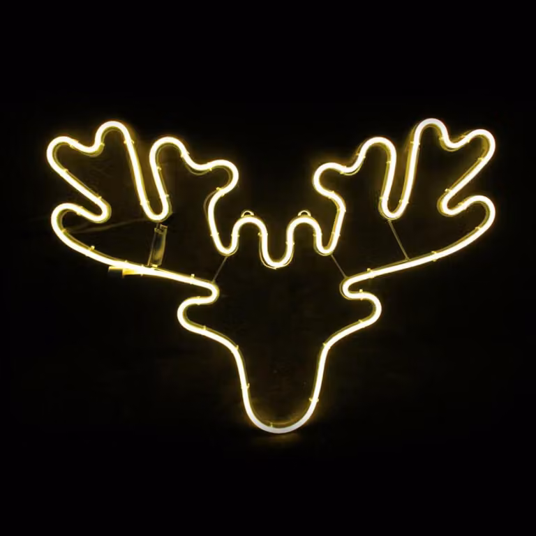 ACA Decorazione natalizia illuminata per esterni: renna, 300 LED, doppio tubo al neon lungo 3 m, bianco caldo, grado di protezione IP44, 60,5 x 42 cm, cavo di alimentazione lungo 1,5 m, X083001414