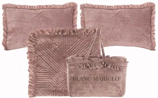 Set Trapunta Matrimoniale Blanc Mariclò Stile Shabby Chic Rosa con 2 Federe Copriguanciali e Borsa