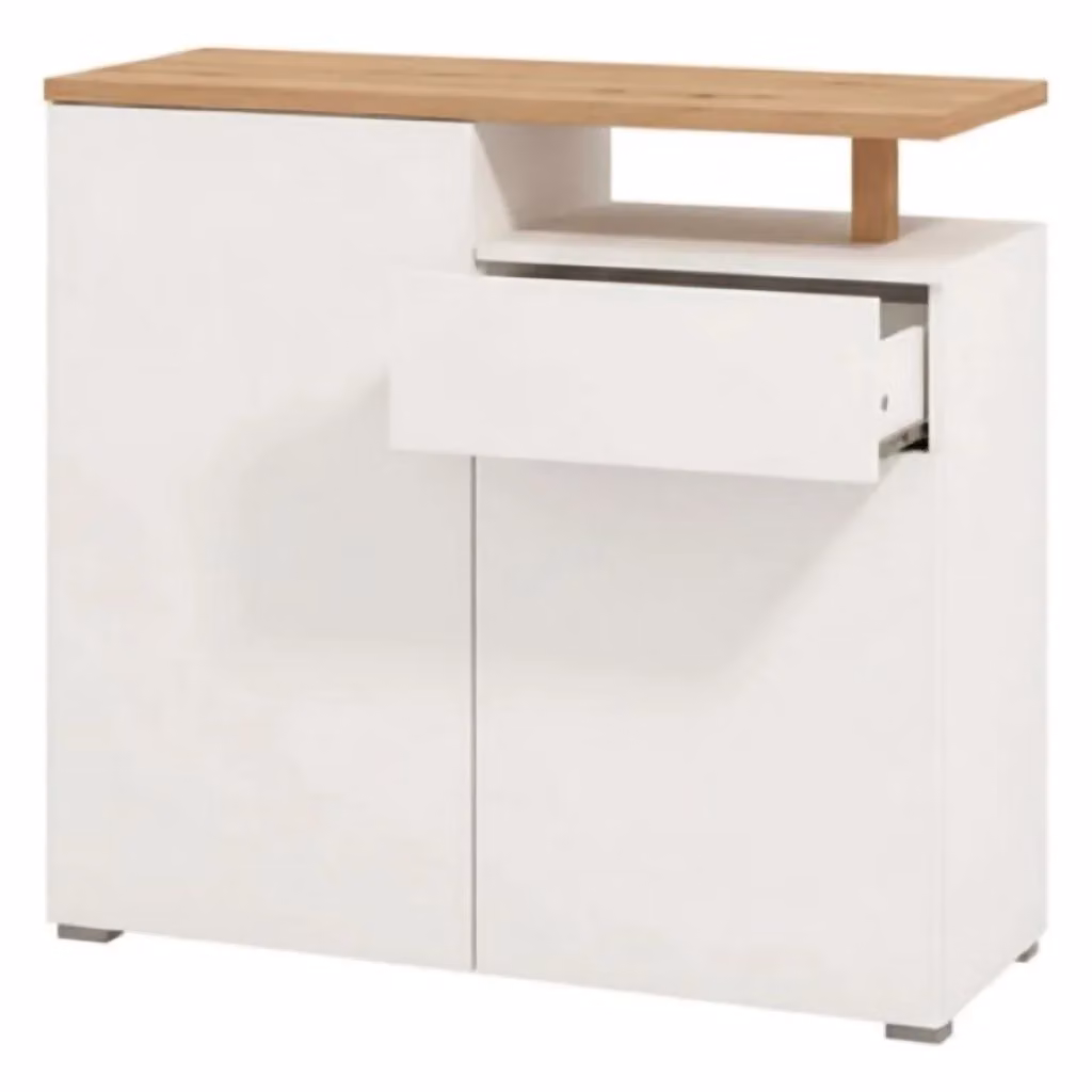 Madia Levate DMORA con un cassetto, design moderno, Bianco e Brown, L: 102.5 cm, P: 40 cm, H: 94 cm – 2