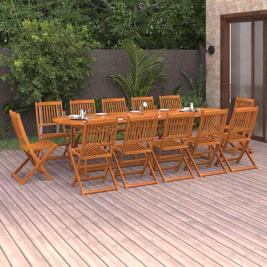 Set da pranzo da giardino vidaXL in legno di acacia massello marrone, 13 pezzi, L: 280 cm, P: 90 cm, H: 75 cm