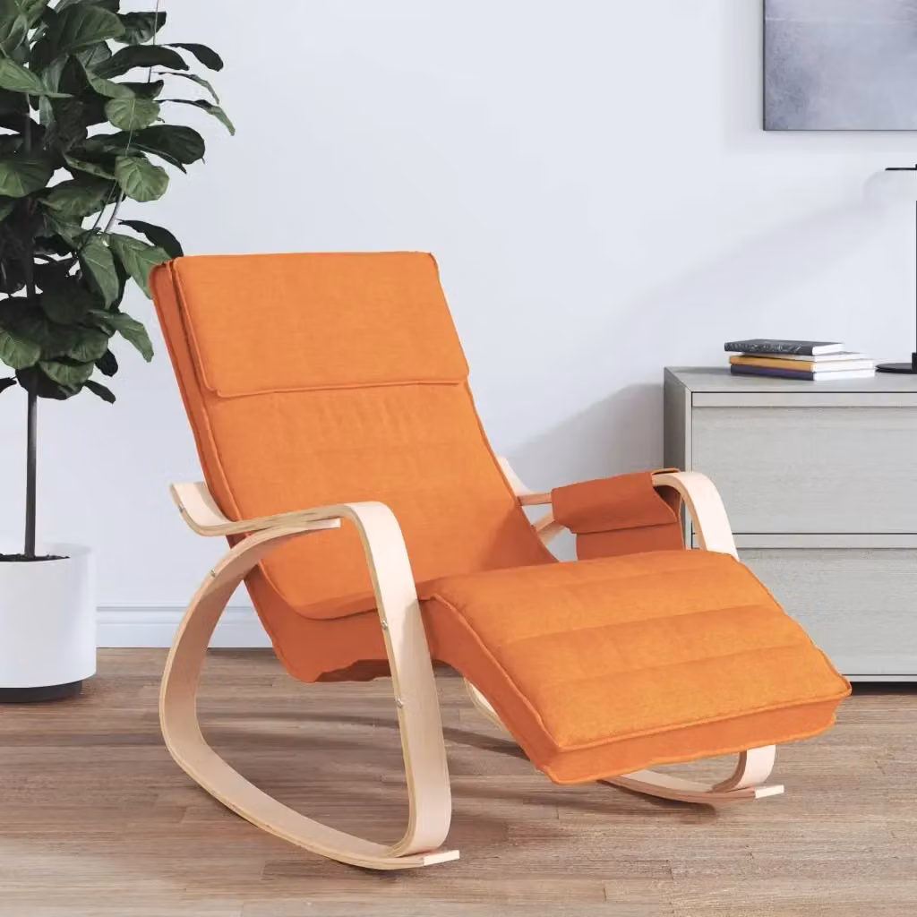 Sedia a Dondolo Moderna in Tessuto Giallo e Arancione con Struttura in Legno di Betulla CFW9755491 – 2