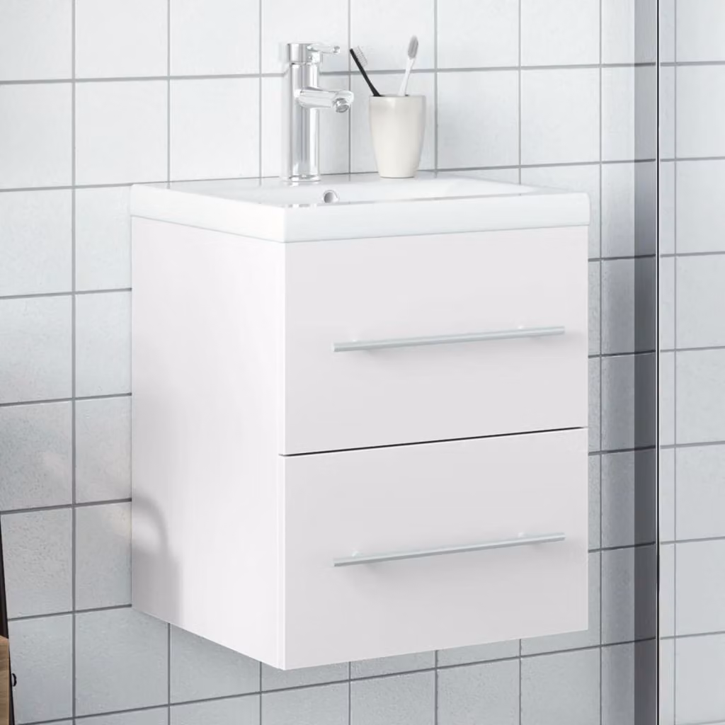Mobile da Bagno Sospeso con Lavabo in Ceramica Bianco lucido vidaXL L: 76,5 cm, P: 48 cm, H: 41 cm