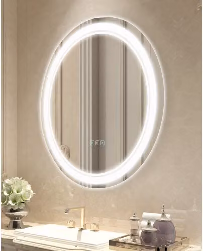 VEVOR Specchio da Bagno Rotondo Bianco con LED Dimmerabile, Montaggio a Parete, Diametro: 60 cm