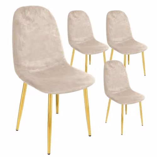 MA MAISON Set 4 Sedie in Velluto Imbottite - Tessuto Tecnico, Colori Vari, Gambe in Metallo Dorato, Seduta Morbida, Stile Elegante e Moderno, Portata Massima di 130kg - 52 x 44 x 88 cm