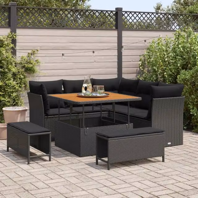 Set Divano da Giardino 8 pz Nero polyrattan 3361474
