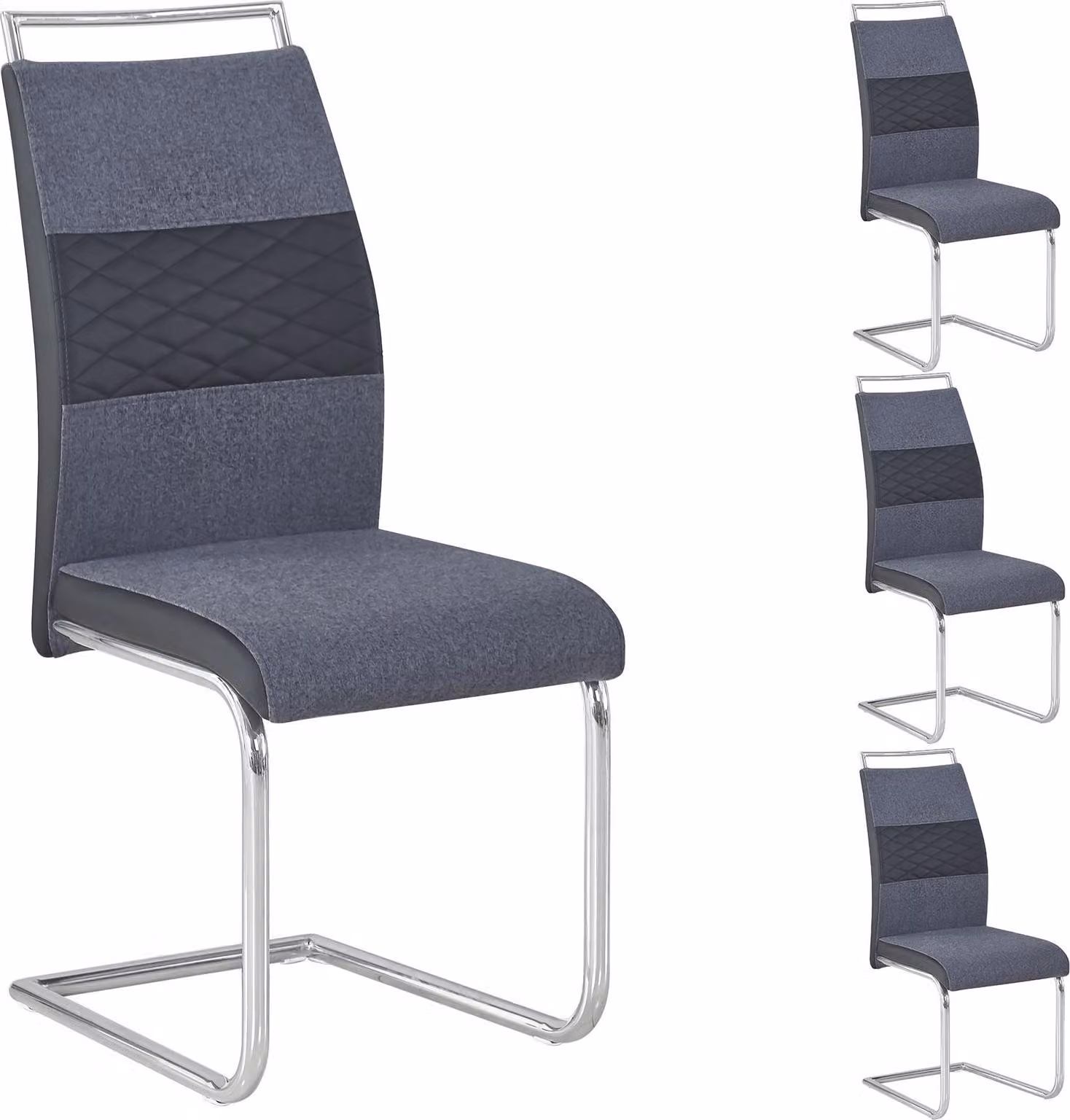 Set di 4 sedie da pranzo ERZA in tessuto grigio scuro con inserti in Pelle finta Sedia da cucina Sedia girevole