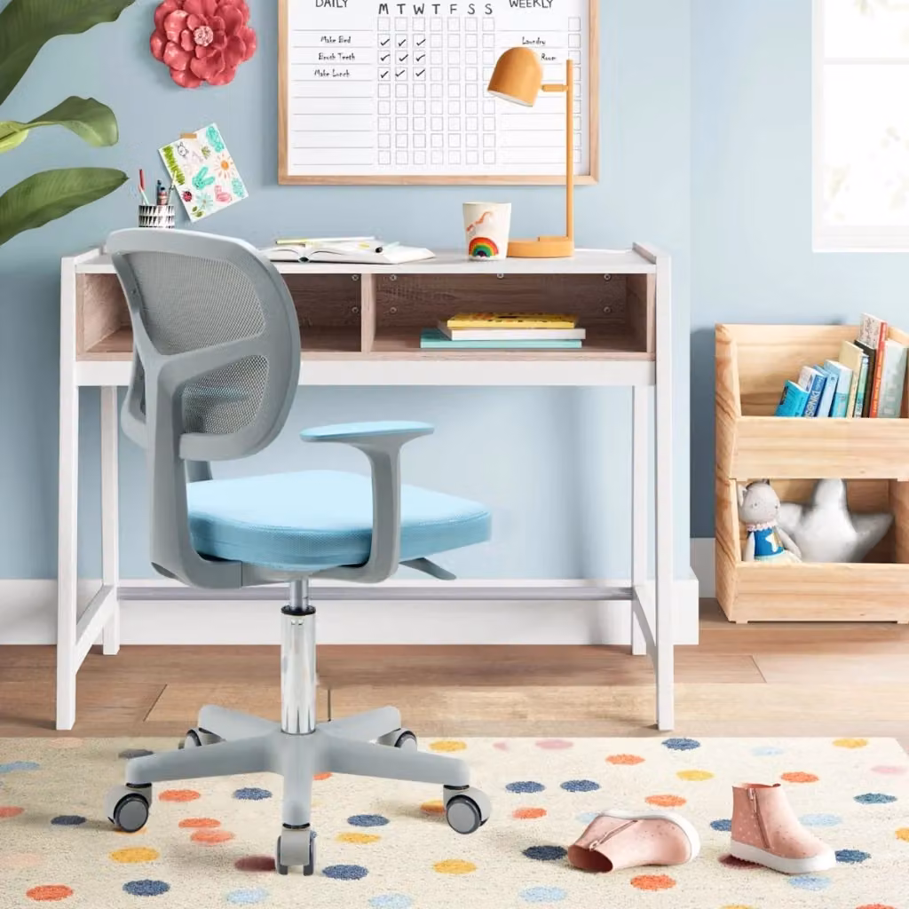 Sedia da scrivania girevole per bambini DESIGN IN, colore blu, con braccioli e ruote, H 91.5 cm – 2
