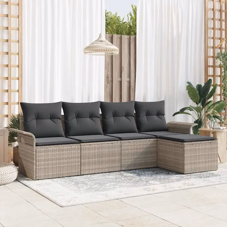 Set Divano da Giardino vidaXL 5 pz a Forma a L Grigio con Cuscini e Tavolino in Polyrattan e Metallo
