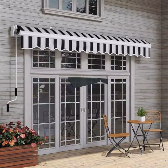 TENDA PARASOLE PER ESTERNO ESTENSIBILE IN ALLUMINIO E POLIESTERE CON MANOVELLA 395X245 CM BLU E BIANCA