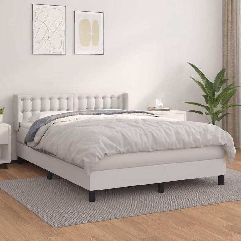 vidaXL Giroletto a Molle con Materasso Bianco in Similpelle L/P: 140 x 200 cm