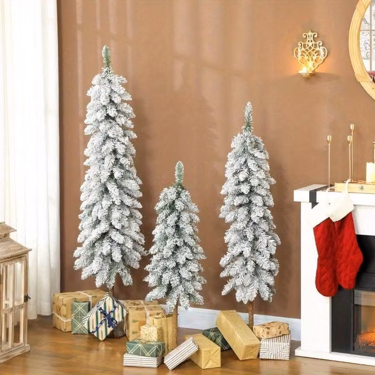 Alberi di Natale artificiali – Albero finto – Mini albero di Natale – Set da 3 – Verde con neve – Con base
