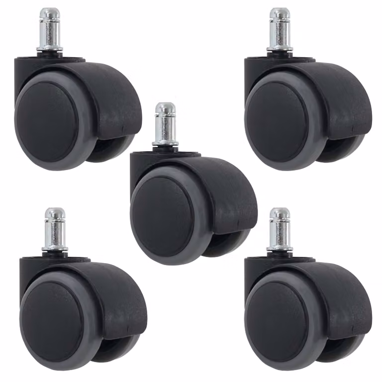 set di 5 rotelle per pavimenti duri HWC-H86, rotelle per sedie da ufficio, portata 150 kg Ø 11 mm ~ grigio