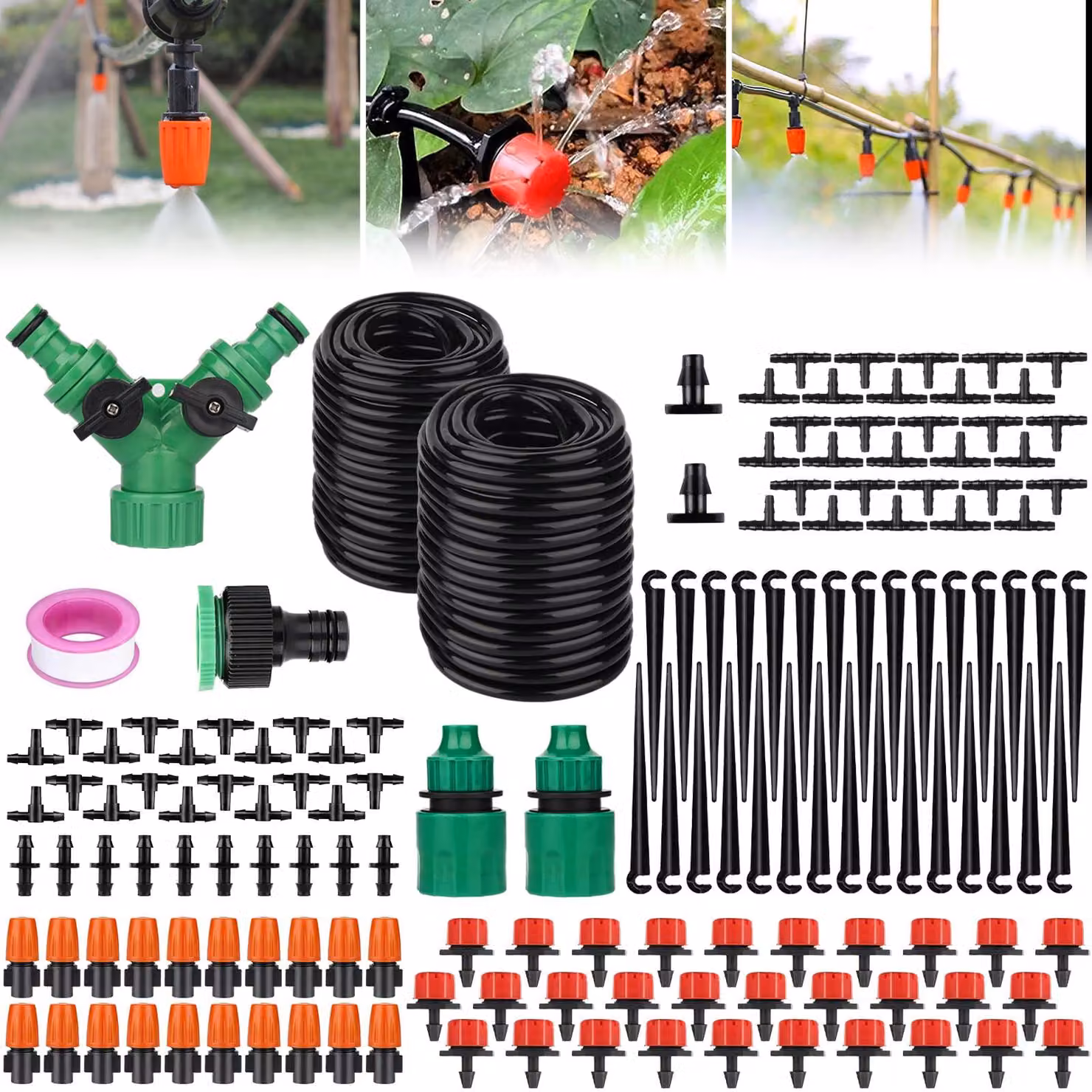 KIT di irrigazione BARAKYEG, 149 pezzi, sistema di irrigazione a goccia micro per giardino, 30 metri, sistema di irrigazione automatica, tubo per irrigazione a goccia, sistema di irrigazione fai-da-te per giardino, ideale per aiuole, terrazze e piante