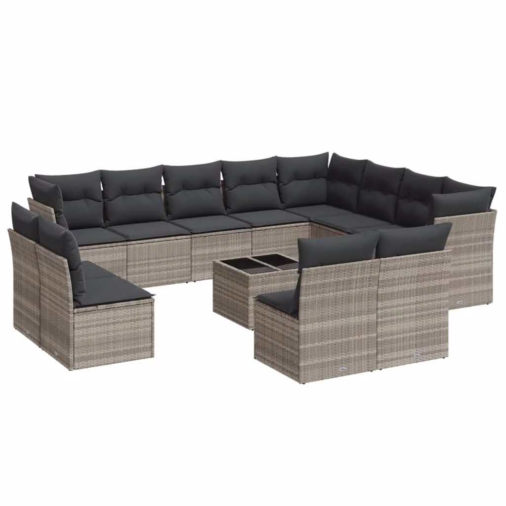 Set Divani Giardino 13 pz con Cuscini Grigio Chiaro Polyrattan