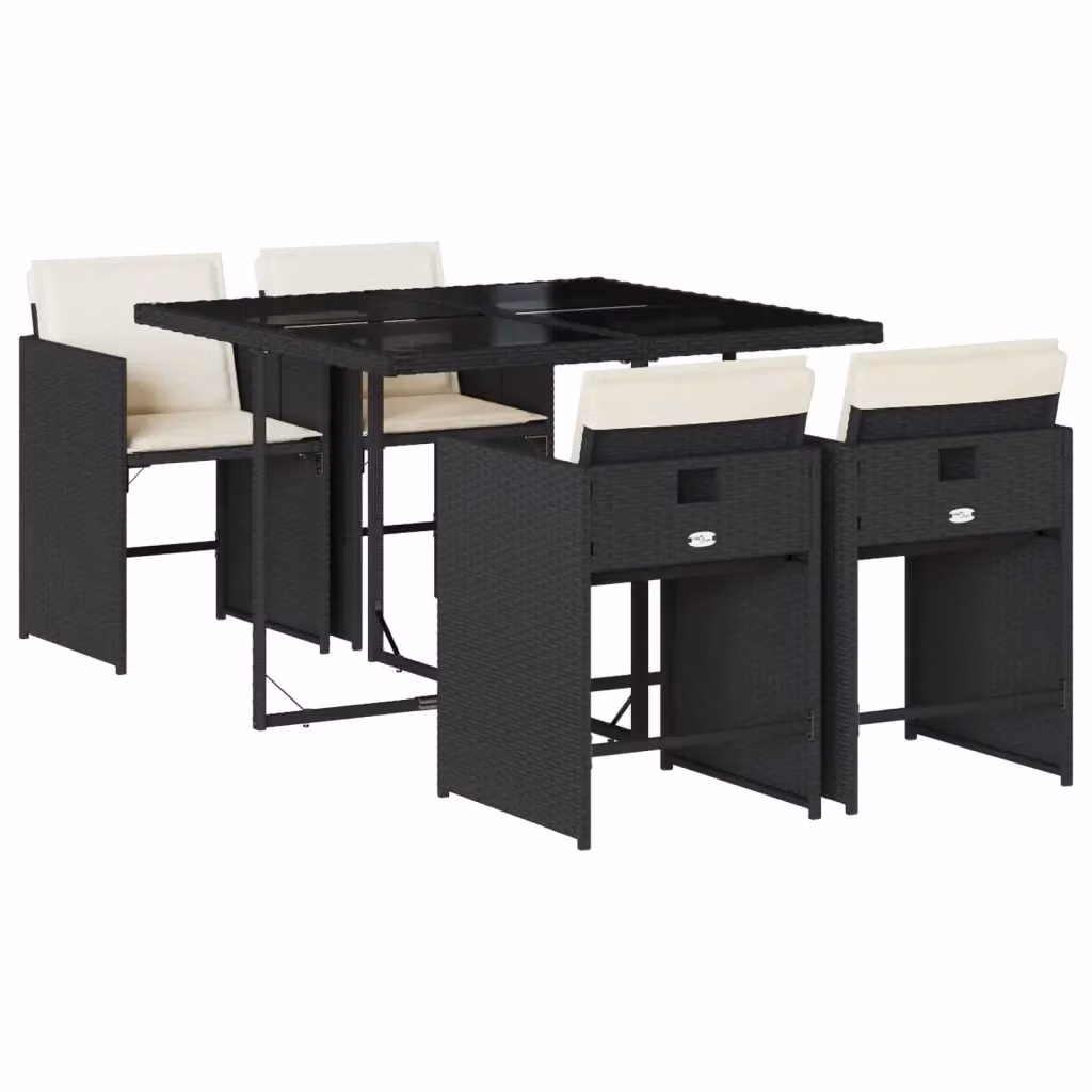 vidaXL Set da Pranzo da Giardino 5 pz in Polyrattan Nero con Cuscini e Tavolo in Vetro – 2