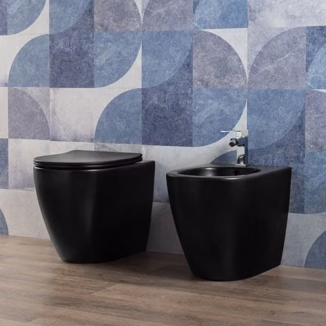 Sanitari Nero Opaco Filomuro Wc + Bidet + Sedile Chiusura Soft C