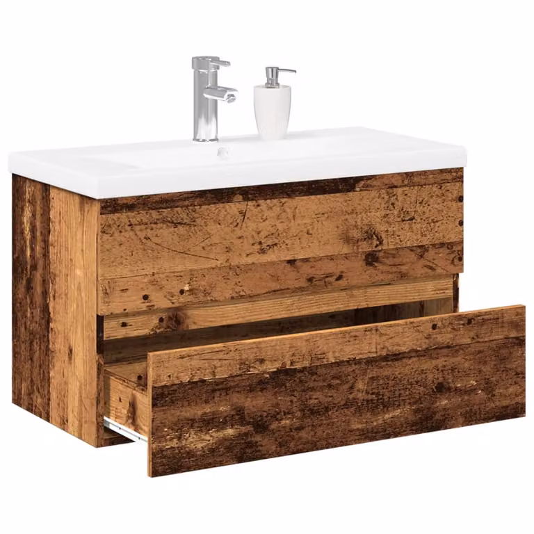 Mobile con Lavabo Integrato vidaXL in Legno Antico Bianco e Marrone con Cassetti e Ante per Bagno Moderno