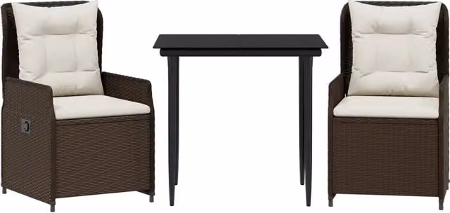Set da Pranzo da Giardino 3 Pezzi in Polyrattan Marrone con Tavolo in Vetro e Sedute Moderne per Terrazza o Giardino – 1