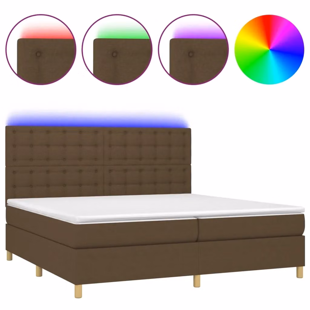 Letto con Materasso a Molle e Illuminazione LED vidaXL, Marrone Scuro, L/P: 200 x 200 cm – 2