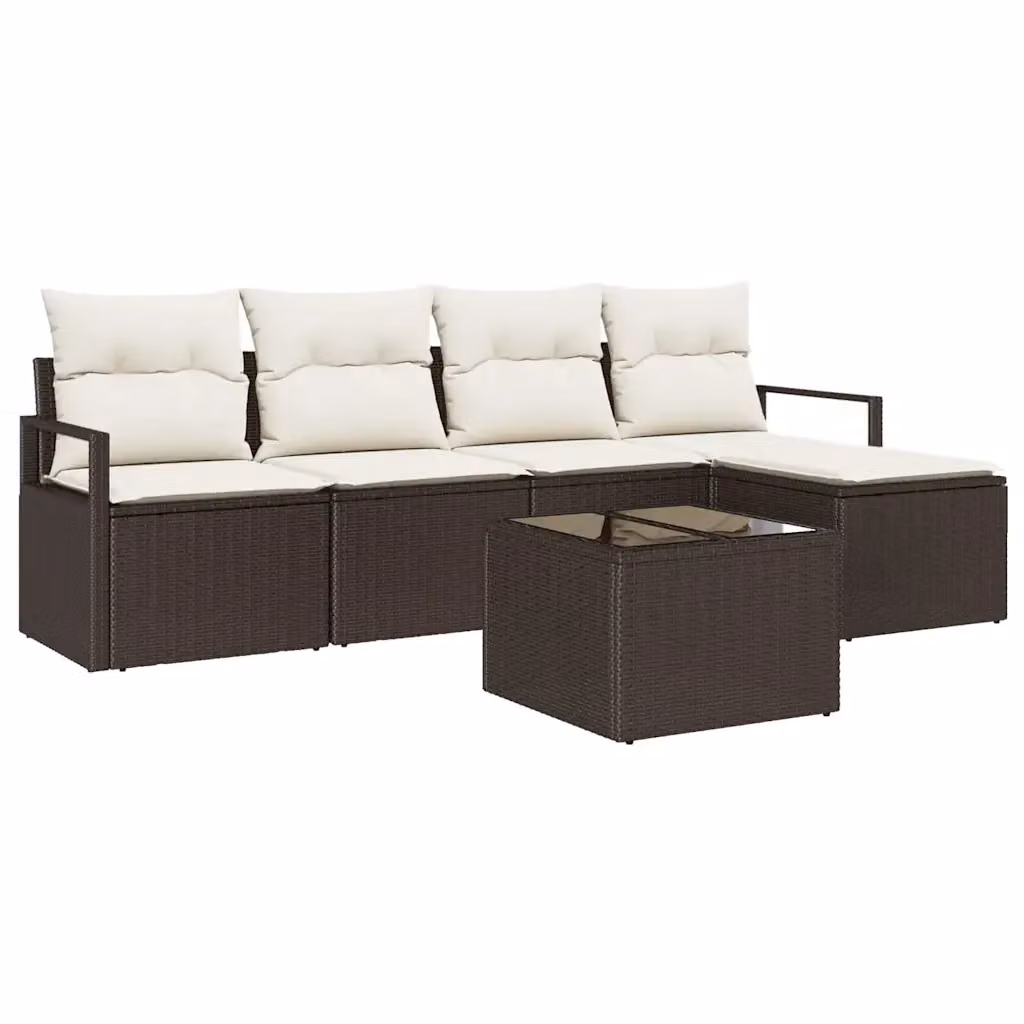 Set di divani da giardino a forma di L vidaXL in rattan con cuscini marrone e beige – 2