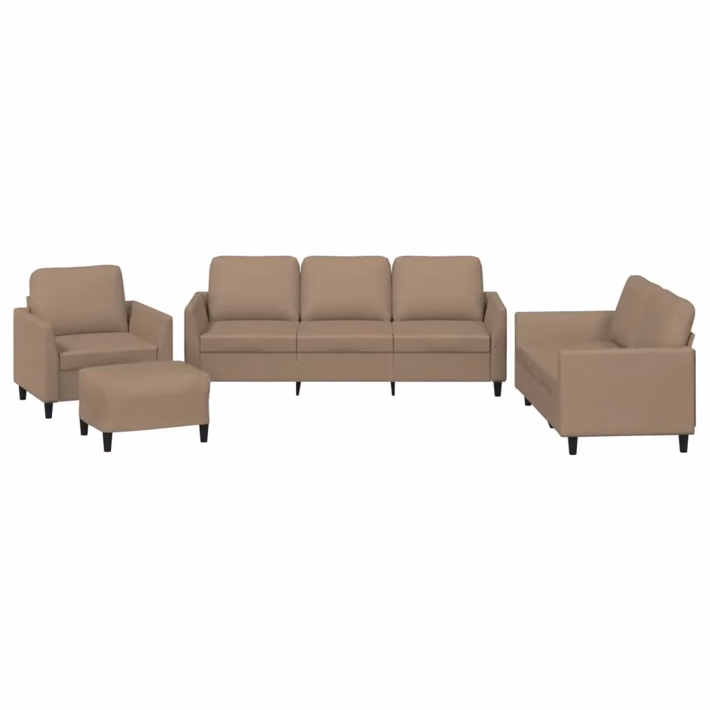 Set di divani moderno vidaXL composto da un divano a 3 posti, un divano a 2 posti e un pouf, rivestimento in similpelle beige con cuscini inclusi – 2