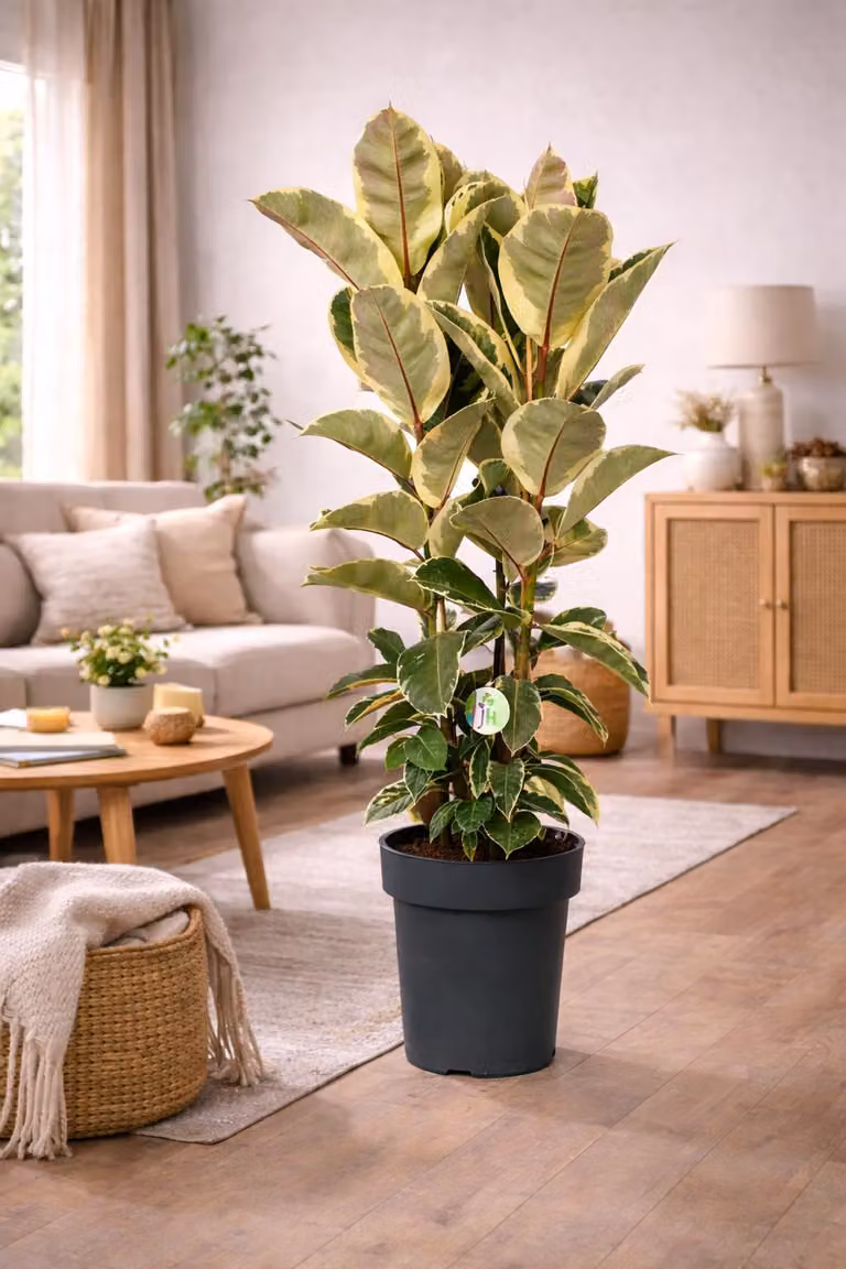 Albero di gomma bianco 3 piante in vaso 120 cm circa Ficus elastica Tineke pianta d'appartamento