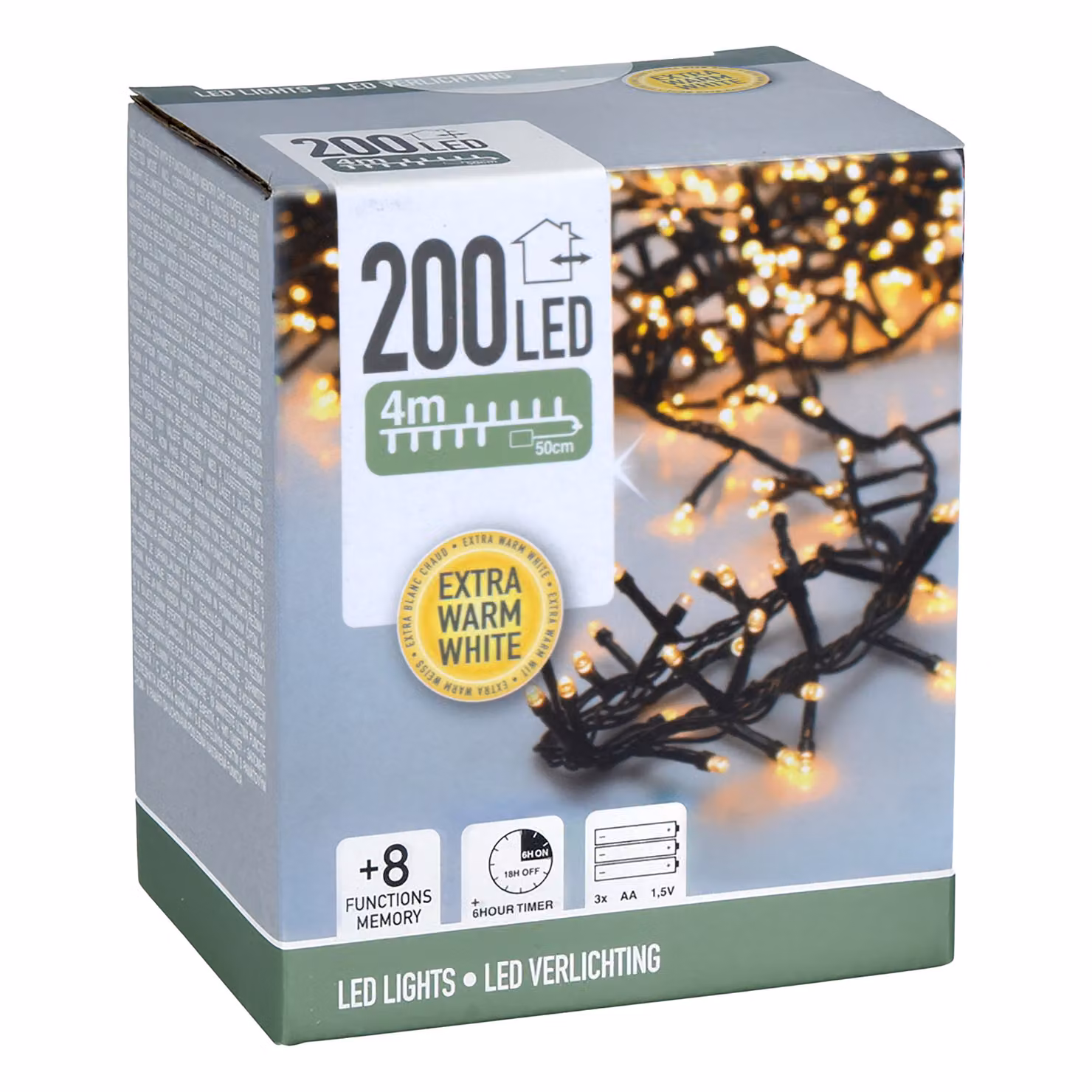 1.10 luci fiabesche a 200 LED in bianco caldo - Distanza tra le lampade 4 m / 2 cm - Timer / Funzioni / Esterno