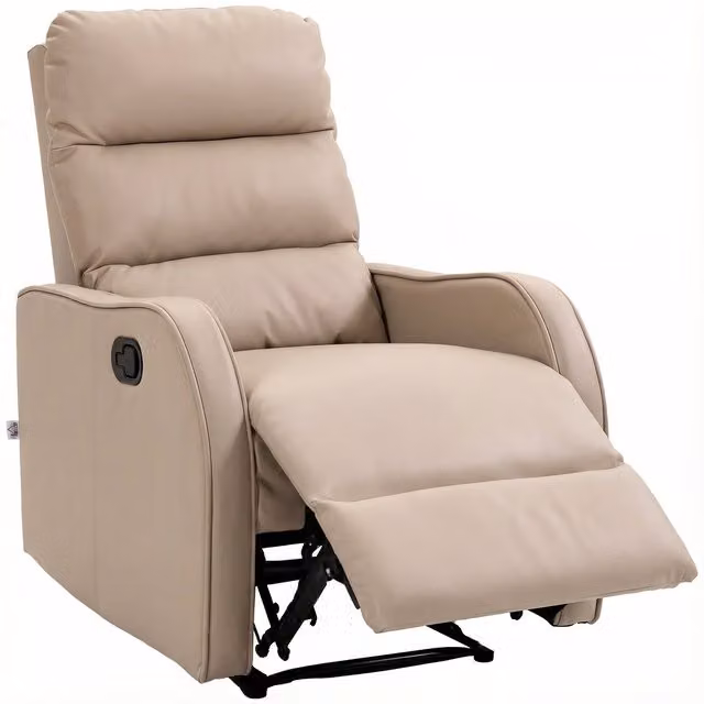 Poltrona Relax Manuale HOMCOM con Poggiapiedi e Reclinazione fino a 160°, Rivestimento in Finta Pelle, Marrone Chiaro, L 65 x P 89 x H 100 cm