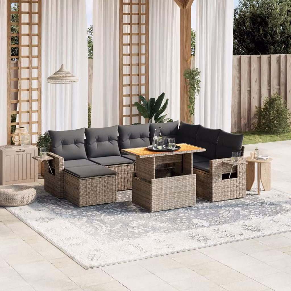vidaXL Set Divano da Giardino a L 8 pz in Polyrattan Grigio con Cuscini e Tavolino – 1