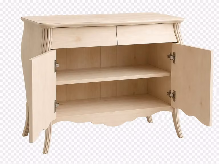 Madia credenza bombata in legno di pino grezzo con 2 ante Mobili 2G L/P/H: 135 x 60 x 98 cm