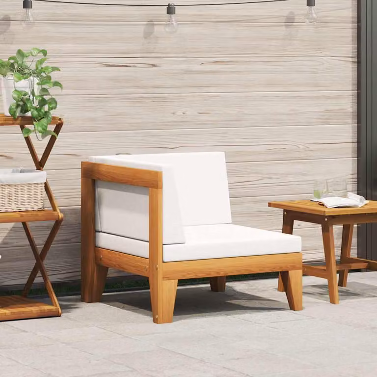 vidaXL Divano Angolare Modulare in Legno di Acacia con Cuscini Beige e Bianco per Giardino