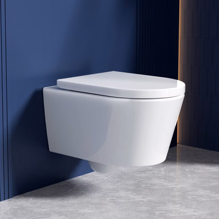 WC sospeso Rainsworth senza bordo - WC sospeso a 360° a foro singolo con sciacquone superspin, sciacquone per WC a bassa rumorosità