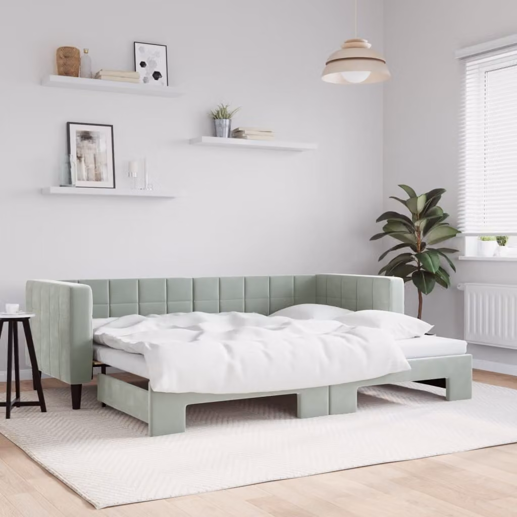 Divano Letto con Letto Estraibile vidaXL in Velluto Grigio Chiaro