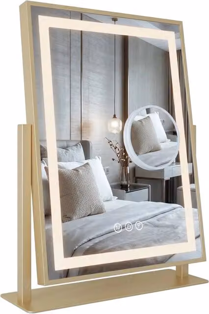 Specchio da tavolo Rea con LED Gold, rettangolare, con touch switch e regolabile in luminosità, L 30 cm x H 40 cm