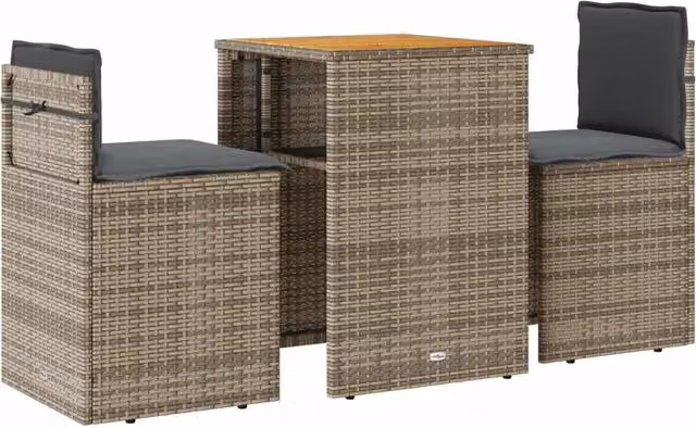 Set da Bistr¨° 3 pz | Set Salotto da Giardino con Cuscini Grigio in Polyrattan