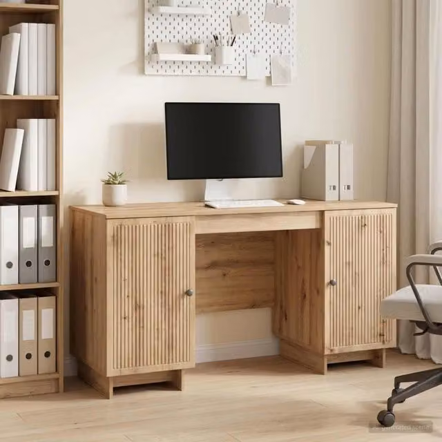 Scrivania moderna vidaXL in legno color rovere marrone L: 142,5 cm, P: 60 cm, H: 75 cm – 1