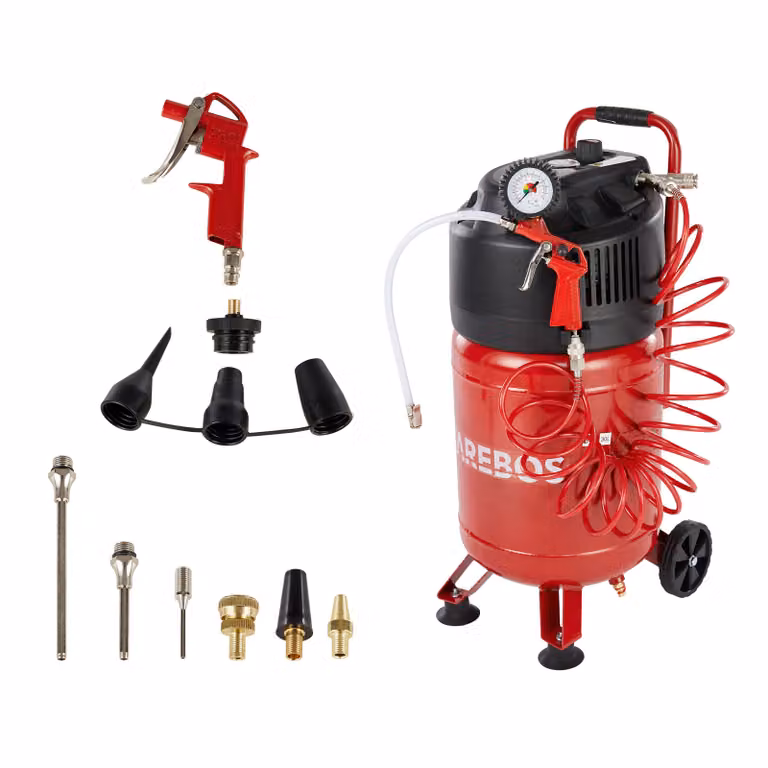 AREBOS 30L compressore d'aria 1500W, compressori, 10 bar, spegnimento automatico, tubo aria extra lungo, verticale, senza olio
