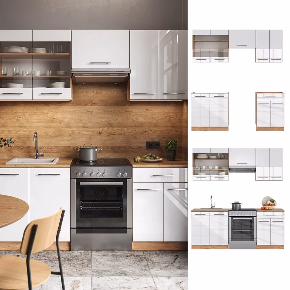 Cucina componibile moderna Fame-Line Vicco Bianco lucido e Rovere, L: 200 cm – 2