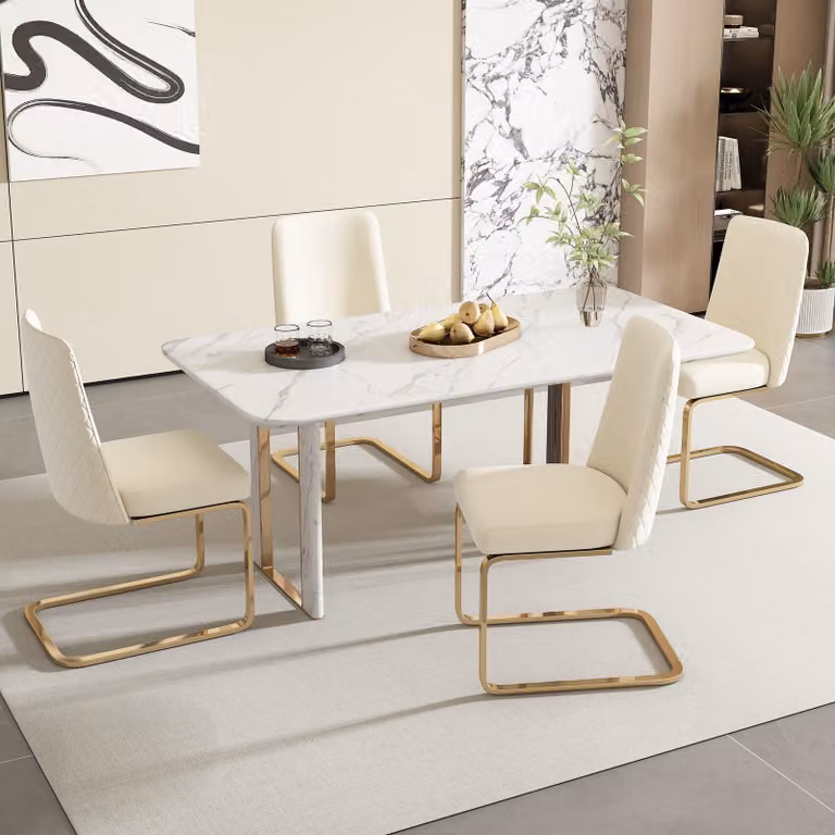 Set di 4 sedie a sbalzo Flieks, sedie per sala da pranzo con gambe in metallo dorato, sedie imbottite con rivestimento in velluto, sedie da cucina sedie da soggiorno, beige