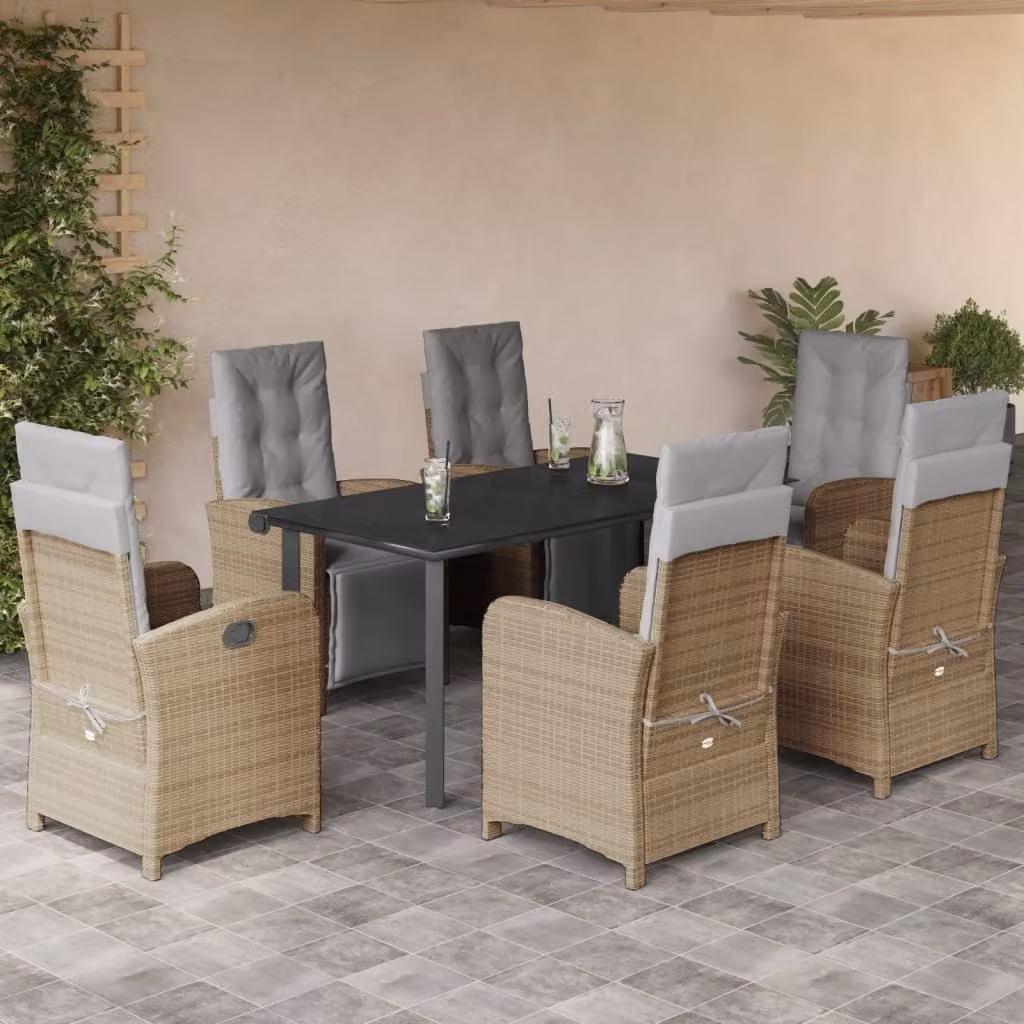 Maison Exclusive - Set da Pranzo da Giardino 7 pz con Cuscini Beige in Polyrattan