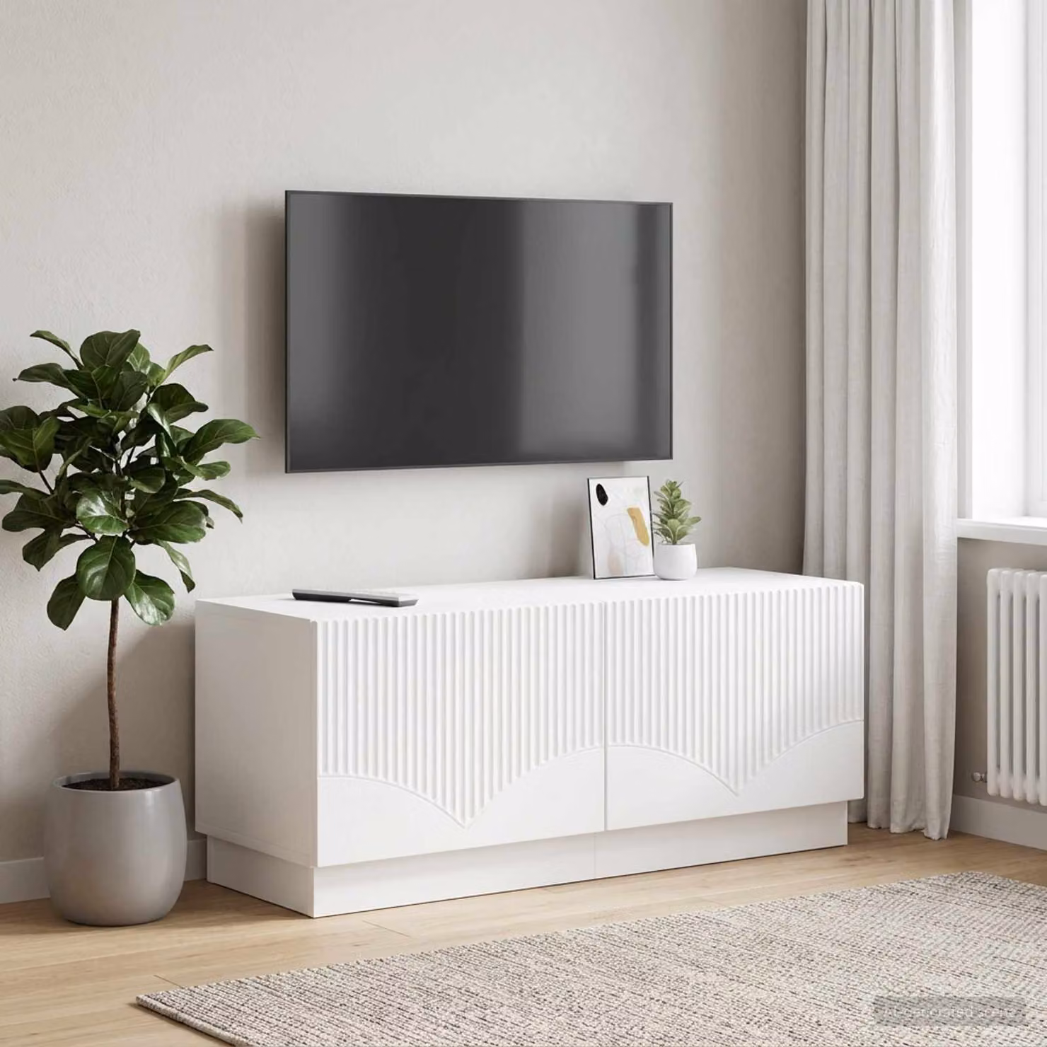Mobile TV moderno vidaXL in legno MDF bianco per soggiorno L: 124,5 cm, P: 45 cm, H: 40 cm