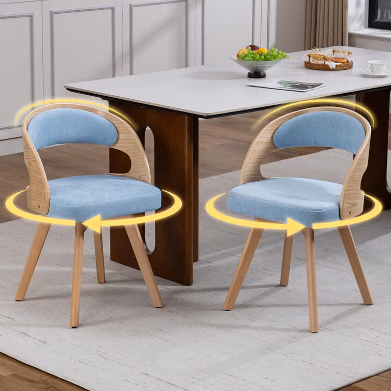 MODFU Sedia da pranzo girevole, monoposto, schienale ergonomico, seduta imbottita, per cucina e soggiorno, blu lino
