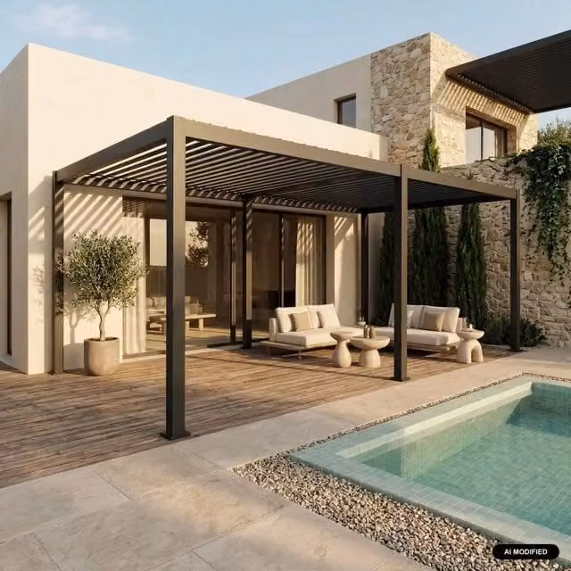 Pergola bioclimatica 3x6m in alluminio, lamelle orientabili, antracite