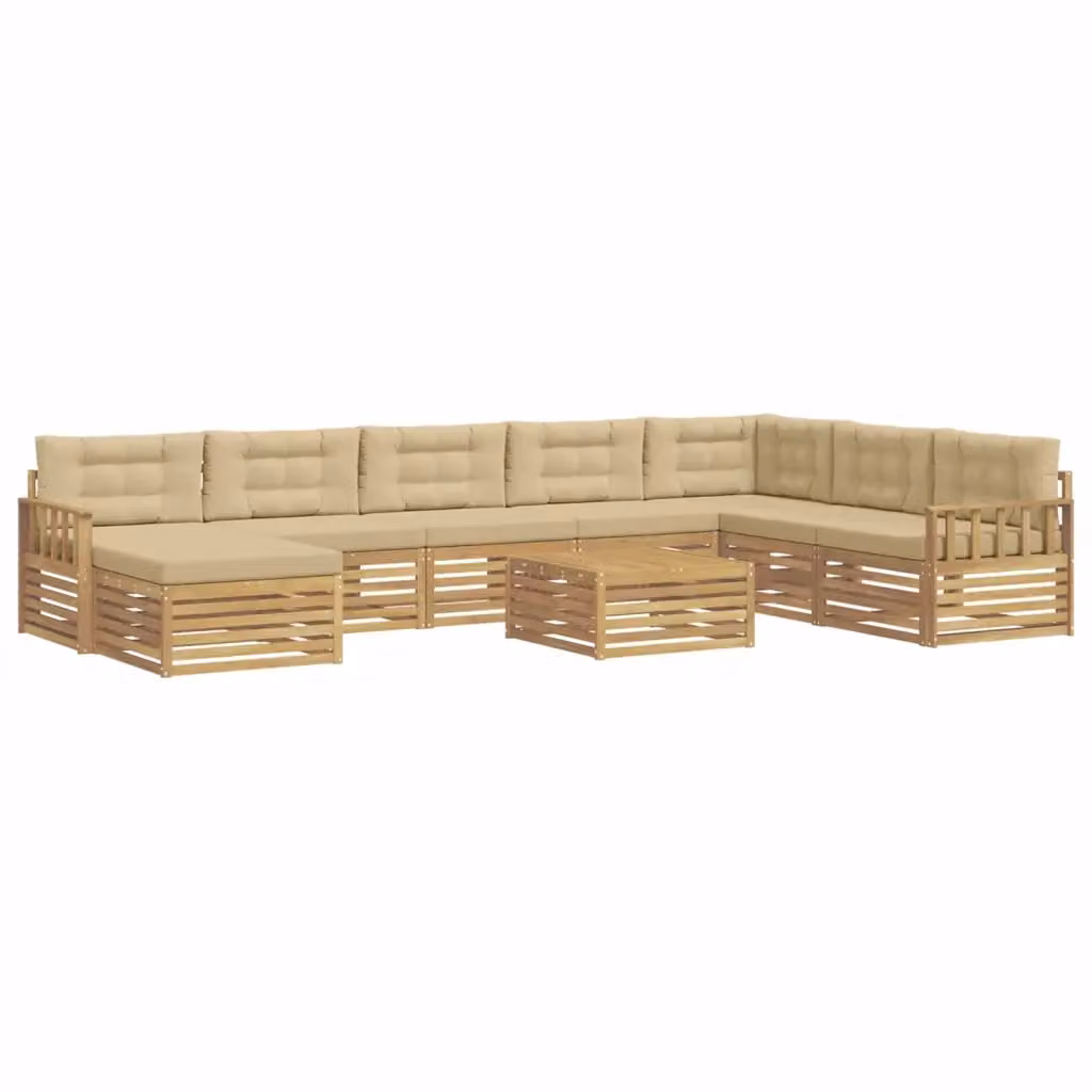Set di divani da esterno a L vidaXL in legno di acacia con cuscini, Bianco e Beige – 2