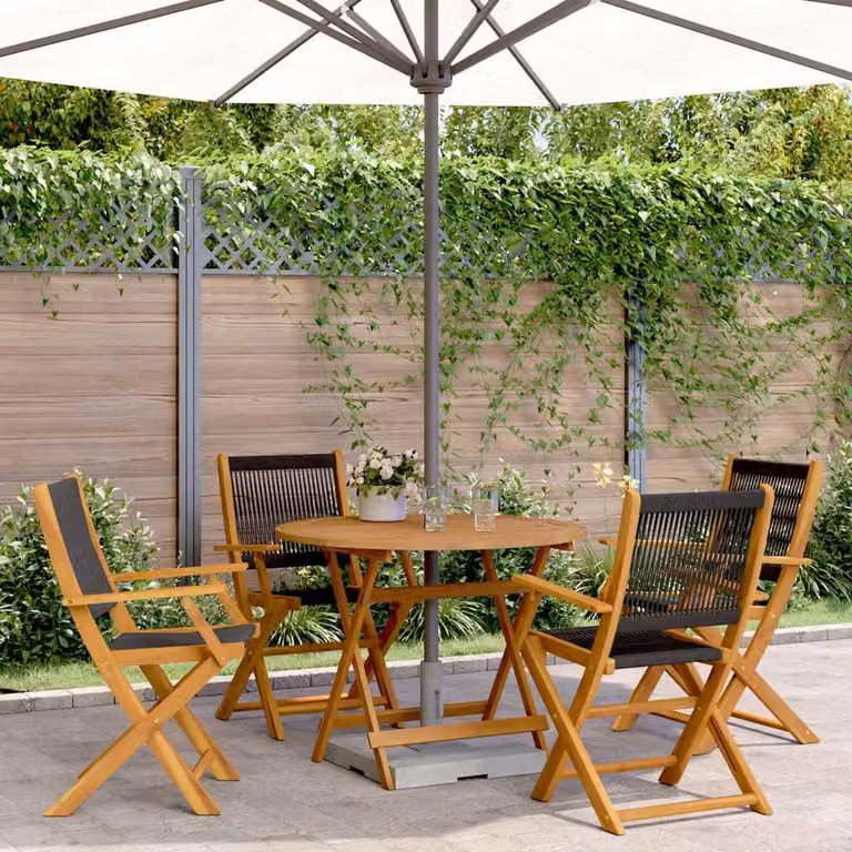 Set da pranzo da giardino vidaXL in legno di acacia oliato e polipropilene, 5 pezzi, Nero e Marrone