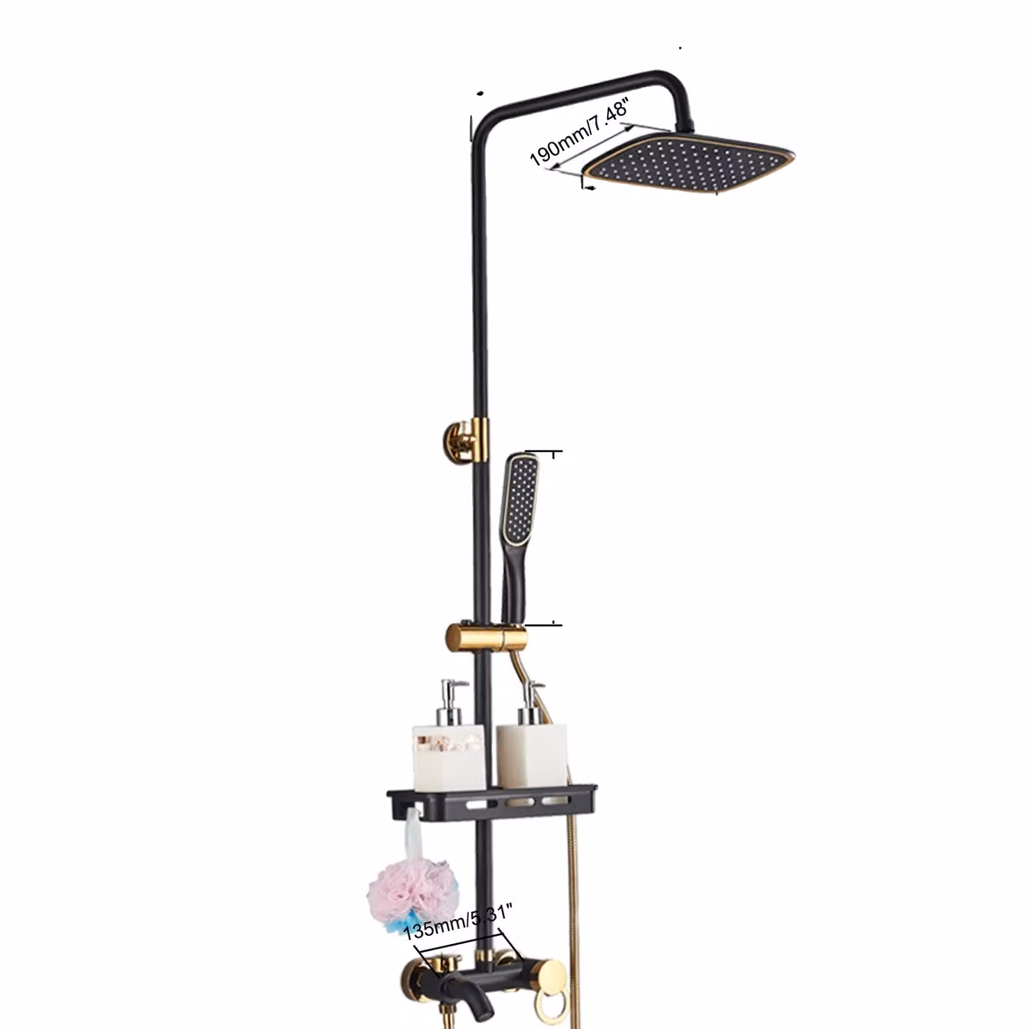 Set completo per rubinetteria da bagno, nero e oro, con soffione doccia da 8 pollici, altezza regolabile. /h3 div ul li Nero e oro /ul /div