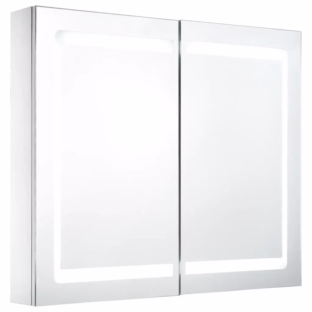 Armadietto da bagno con specchio e illuminazione LED vidaXL, Bianco e Argento, L: 80 cm, P: 12,2 cm, H: 68 cm – 2