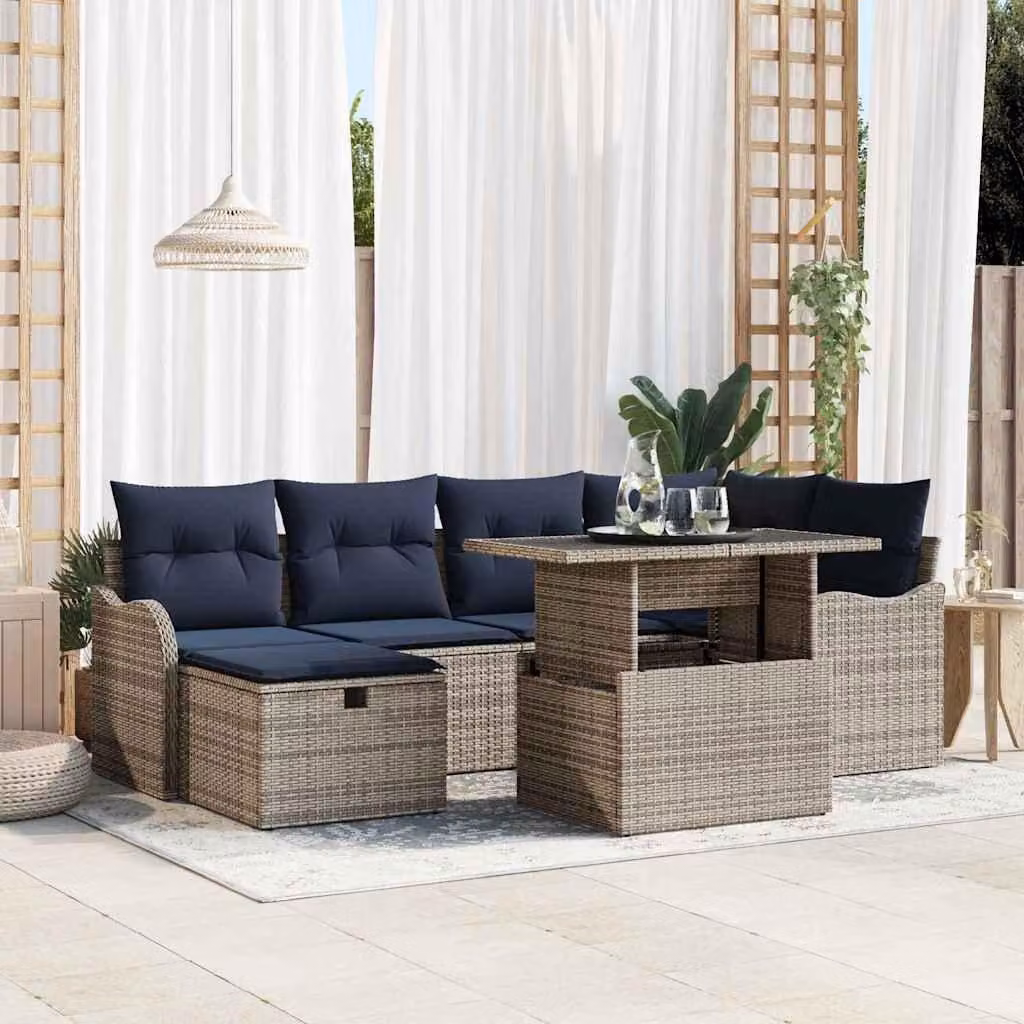 Maison Exclusive - Set da giardino composto da 7 pezzi, divano, colore grigio, realizzato in rattan sintetico