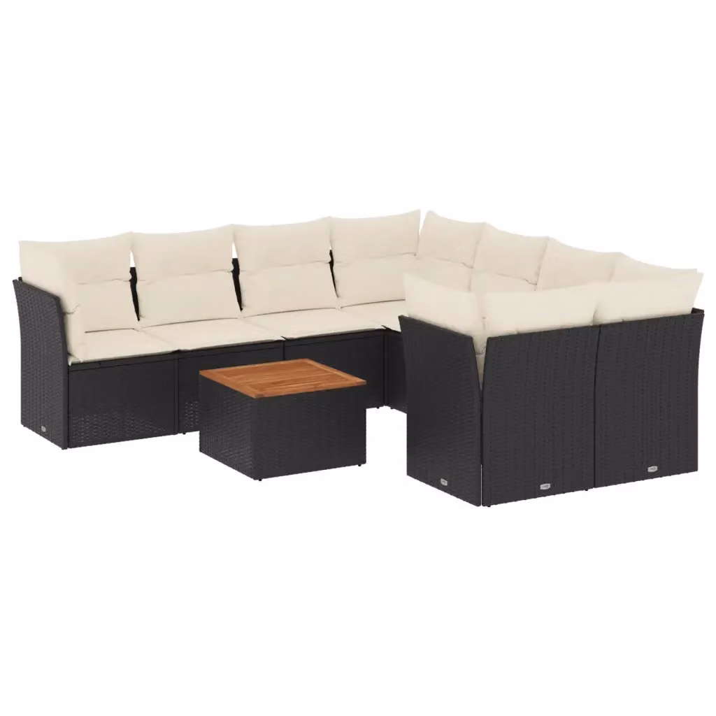 vidaXL Set Divani da Giardino 9 pz a Forma a L in Polyrattan con Cuscini e Tavolino da Esterno Nero – 2